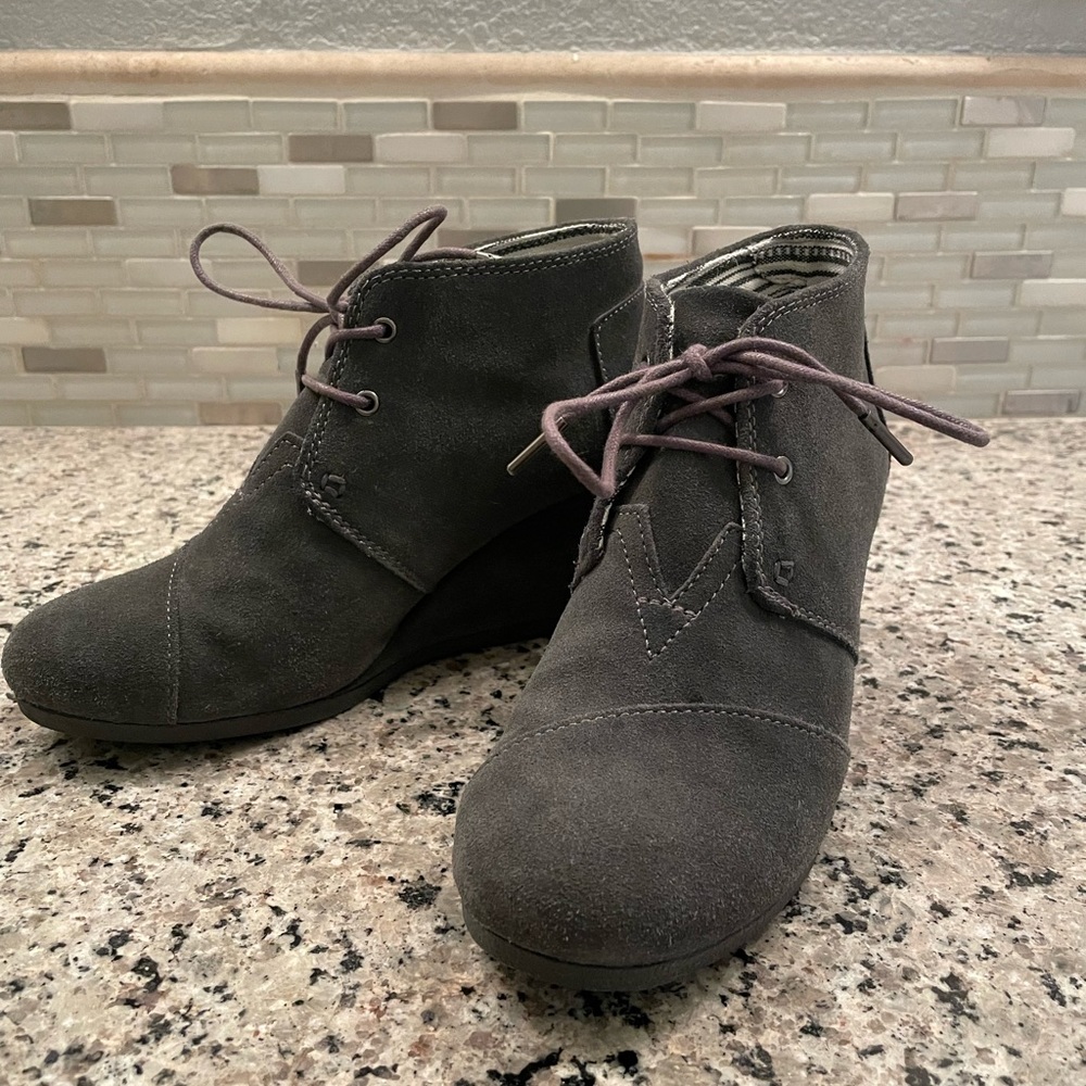 TOMS wedge lace up bootie